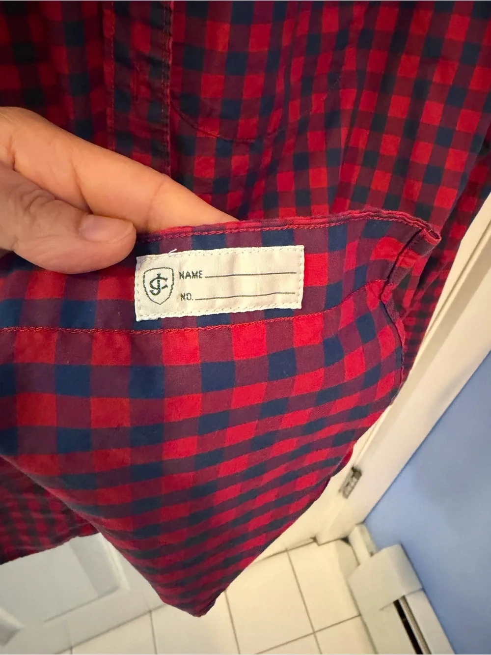 J. Crew Men’s Red & Royal Blue Check Button-Down Shirt